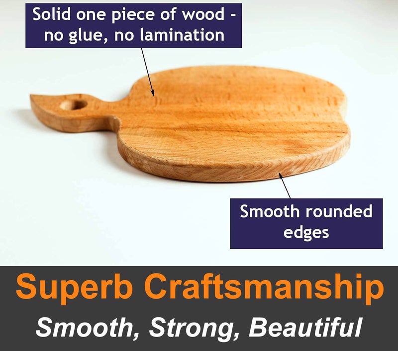 ECOSALL Apple-shaped Solid Wood Cutting Board With Handle For Fruit, Veggies, Cheese â€“ Small Wooden Bread Board, Cheese Serving Platter, Round Charcuterie Board â€“ 100% Natural, Reversible, Presentable - Image 4